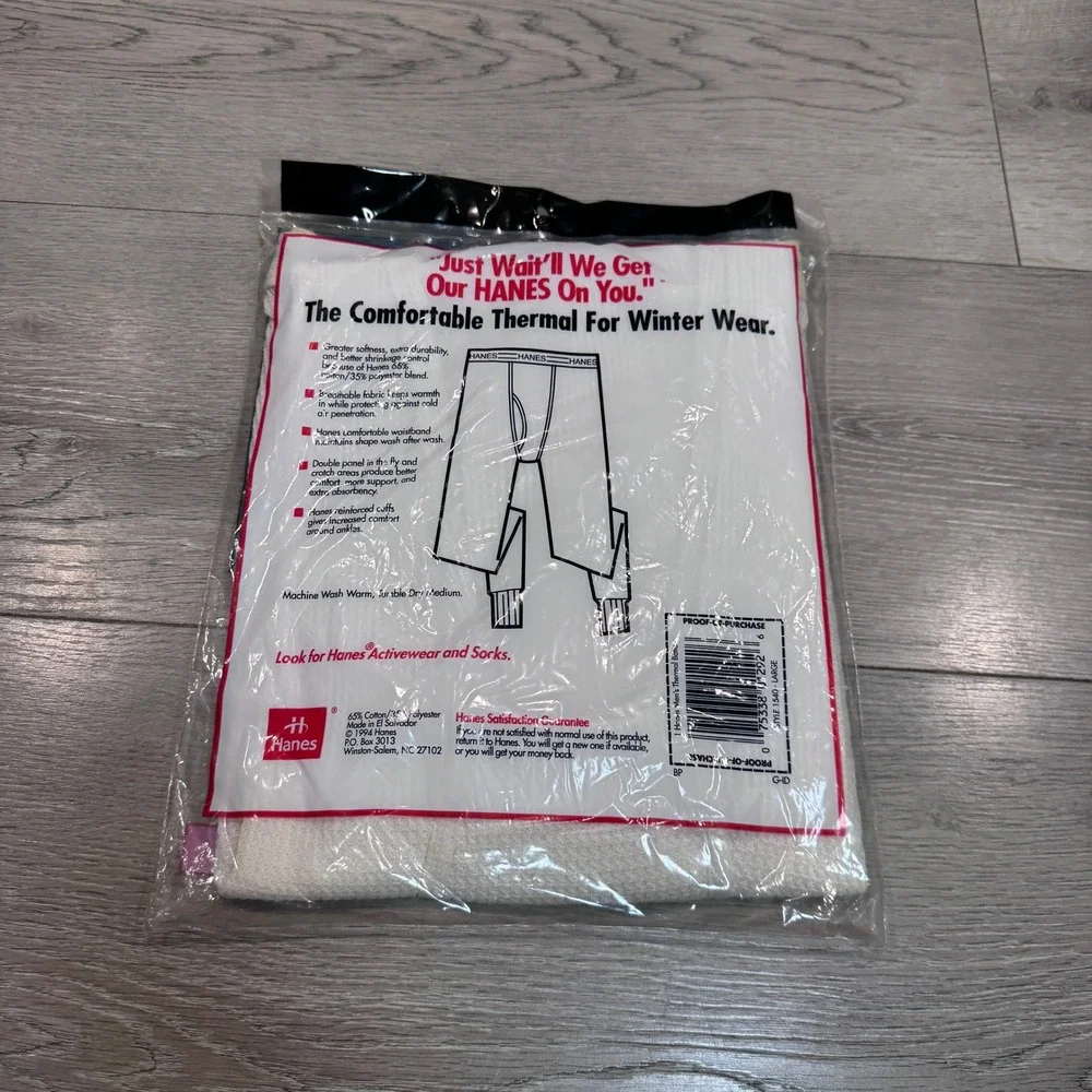 90s Hanes Mens Thermal Bottoms White Waffle Long Johns Size Large 1540 Vintage
